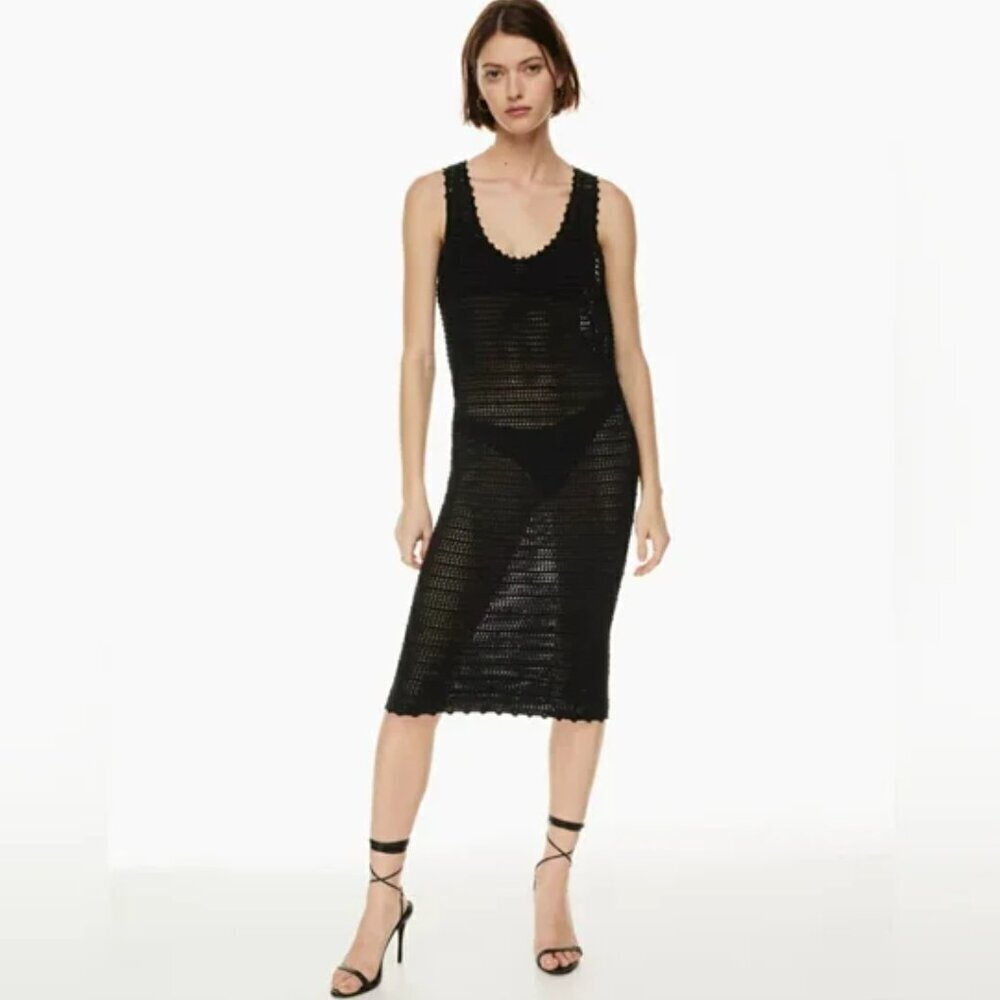 Aritzia Wilfred Black Ephron Crochet Tank Dress NWT Black Size XXS